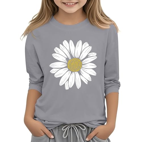 Kids Girls T Shirts Casual Printed Flowers Long Sleeve Tee Crewneck Color Block Cute Fall Blouses Tops