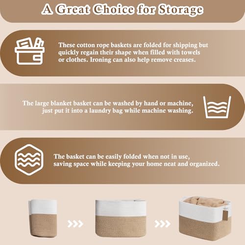 Image of Goodpick 50L Large Woven Rope Storage Basket for Organizing, Jute | 18 inch x 14 inch x 12 inch Decorative Gift Basket for Nursery & Bedroom Organization, Fits Toys, Blankets & Kids Essentials Storage