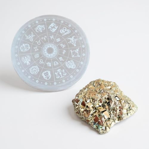 Image of Original Pyrite Stone with Natural Selenite Charging Plate | Lab Certified Crystal Set for Wealth, Business Luck, Reiki Healing & Vastu Energy inch (SEL+METRON)