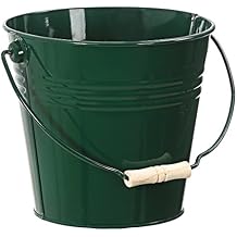 Dehner Decorative Bucket, Diameter 24 cm, Height 22 cm, Zinc/Wood, Dark Green