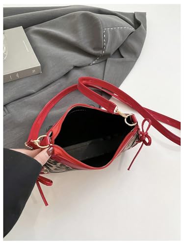 Women's Y2K Leopard Bowknot Crossbody Bags Studded Zipper Adjustable Strap Shoulder Handbags Purse4