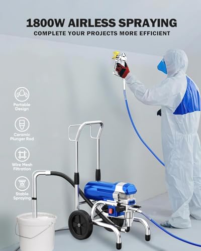 Image of Airless Paint Sprayer, 1800W High Efficiency Electric Paint Sprayer, 3800PSI Cart Thinning-Free Airless Sprayer with Extension Rod and Wheels, for Home, Yard, Garden, Commercial Use