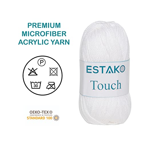 Estako Touch%100 Premium Micro Acrylic Yarn 100 Gr 246 Yds (2110 - White) #TOP2