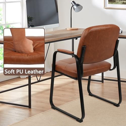 Image of CLATINA Leather Guest Chair with Padded Arm Rest for Reception Meeting Conference and Waiting Room Side Office Home Black with Sled Base 4 Pack