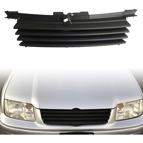 Tyrigion Black Front Badgeless Grille Upper Grill With Hood Notch Filler For 1999-2005 VW Volkswagen MK4 Jetta Bora Cover