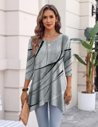 Image of Zeagoo Womens Tops 3 /4 Sleeve loose fit dressy Tunics Plus Size Boho Shirts