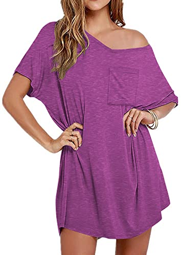 Image of Ekouaer Womens Tshirt Nightgown Cotton V Neck Sleepshirts Comfy Casual Nightshirt for Women