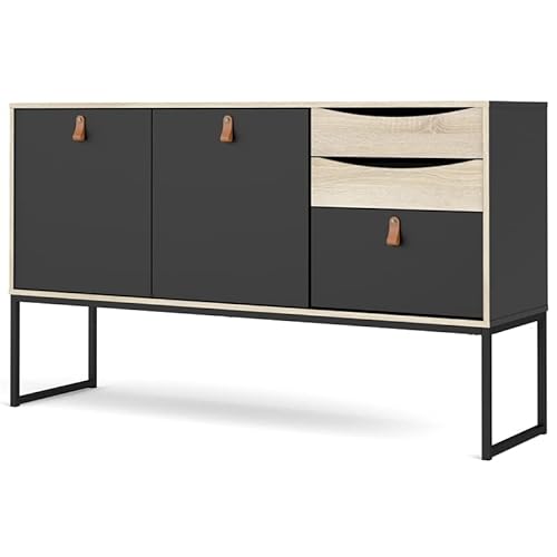 Tvilum, Black Matte And Oak Structure Stubbe 2 Door Sideboard With 3 Drawers #TOP4