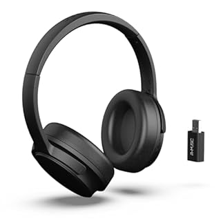 R-MUSIC RM306841 - Cuffie TV senza fili con ricevitore USB 2,4 GHz - 12 ore di durata della batteria - radio FM, jack da 3,5 mm, padiglioni girevoli - Nero