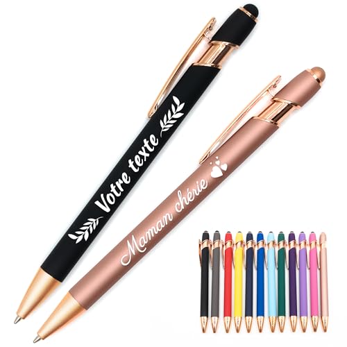 StarMaker Stylo en métal cuivré personnalisé 2 en 1 - Gravure texte & icônes, prénom, stylo personnalisable tactile avec étui au choix, cadeau maman...