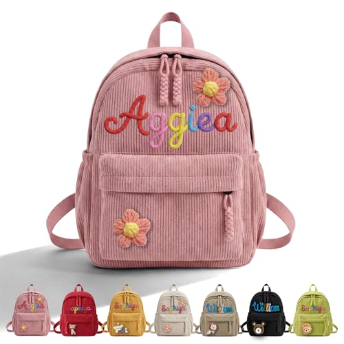 CGFN Personalisierter Kinder Rucksack mit Namen für Jungen & Mädchen, Süße Kita Tasche für Kleinkinder aus Cord, Einzigartiges Geschenk zum Geburtstag, für Kita & Schule (Rosa)
