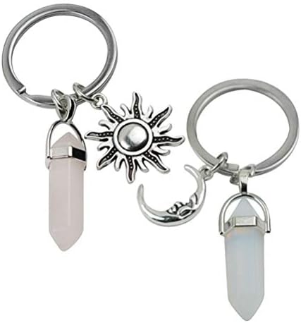 Amosfun Key Holder Keyring 2pcs Moon and Sun Keychains Charms Couples Sisters BFF Keychains Hexagonal Healing Crystals Stones Keychains Wedding Valentines Day Gifts
