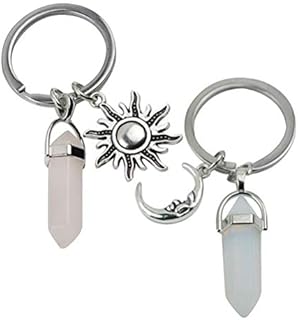 Amosfun Key Holder Keyring 2pcs Moon and Sun Keychains Charms Couples Sisters BFF Keychains Hexagonal Healing Crystals Stones Keychains Wedding Valentines Day Gifts