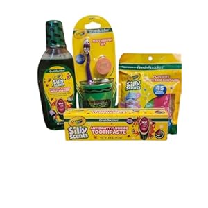 Kids Oral Care Silly Scent Set, Toothbrush, Toothpaste, Mouthwash, Cup and Flossers, 4 Pieces