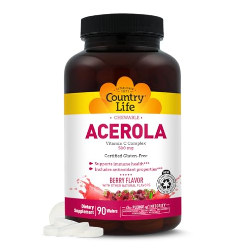 Country Life Acerola Vitamin C Complex 500 mg Chewable Wafers 90 Count