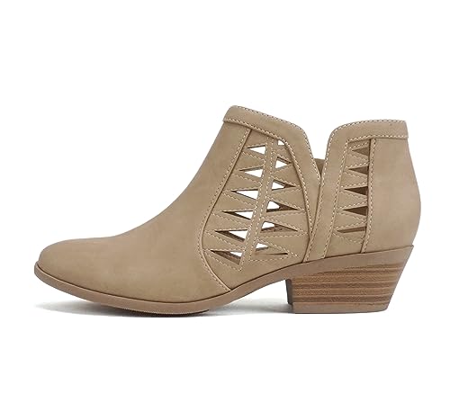 Image of Soda CHANCE Womens Perforated Cut Out Stacked Block Heel Ankle Booties (Wide Fit Available)