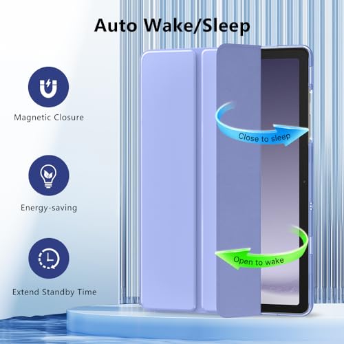 Image of MoKo Trifold Case for Galaxy Tab A9 Plus /A9+ 11 Inch 2023, Lavender Purple | Slim Stand Hard PC Translucent Back Shell Smart Cover, Auto Sleep /Wake, Light, Anti-scratch, 2 Adjustable Angle