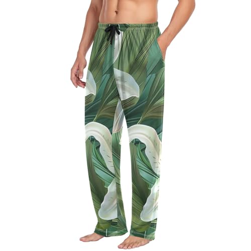 Men's Pajama Pants Beautiful Lilies Flowers Sleep Pajama Lounge Pant with Pockets, Elastic Waistband4