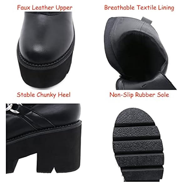 Dames dikke hiel enkelschoenen dames veter omhoog zip punk goth laarzen ketting midden kalf platform laarsjes