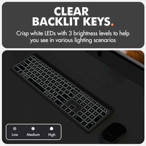 X9 Full-Size Bluetooth Keyboard with Phone Holder – Backlit Wireless Keyboard, Switch Multi-Device, Slim, Quiet, Rechargeable, w/Copilot AI for PC, Mac, iOS & Android (Silver)