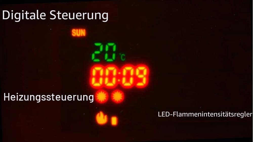 Skraut Home- Wohnmöbel mit elektrischem Kamin mit 5 Flammenstufen, mattweißer Oberfläche und gebürsteter Heller Eiche, 290x170x45cm