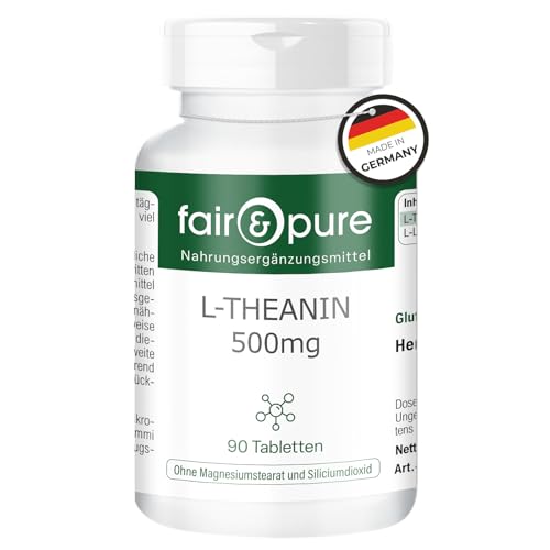 Fair & Pure® - L-Teanina 500mg - Vegana - Aminoácido procedente del té verde - Alta pureza - 90 Comprimidos