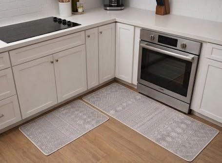 Image of HomeCloud Anti Fatigue Kitchen Rug Printed Thick Anti Slip, Washable, Big Size, Designer Folding Kitchen Mat for Home BedroomStandard Size (41 x 122 cm 41 x 61 cm) (Geomatric Grey)
