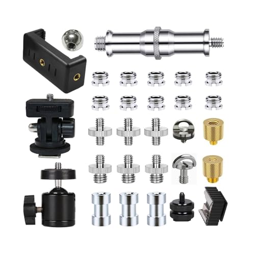 30Pack Camera Tripod Screw Mount Kit 1/4 to 3/8 Inch Threaded Converter Adapter 1/4 Swivel Ball Head and Hot Shoe E Clip for DSLR/Monopod/Flash Light/Quick Release Plate
