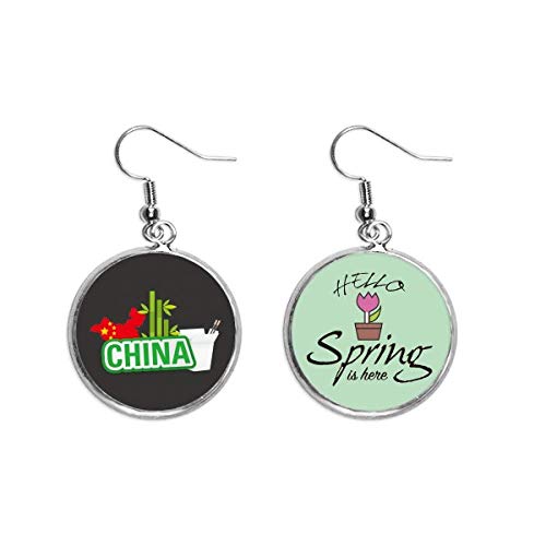 Pendientes de bambú verde con mapa de China Town, joyería colgante fina