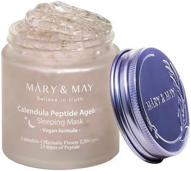 Mary&May Vegan Calendula Peptide Ageless Sleeping Mask 110g, Deep Hydration, Calendula petals, 25 types peptide, Hyaluronic, Gel type, Korean Facial Mask, marynmay