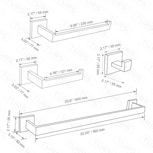 Image of TURS 5-Pieces Bathroom Hardware Accessories Set Stainless Steel Brushed Gold Towel Bar Holder Sets, Wall Mounted,Q7LSJ-P5