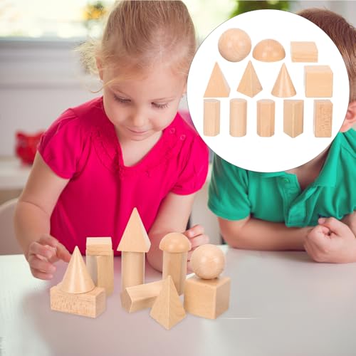 UPKOCH Geometrische Körper Set 12 Stück Aus Holz – 3D Formen Lernspielzeug Für Grundschule Kinder – Würfel Zylinder Kugel Und Mehr Für Mathematisches Verständnis