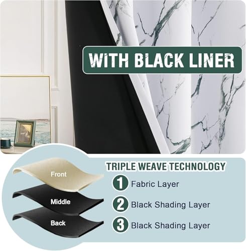 Image of BFAM Marble Print 100% Blackout Curtain with Black Linning at Back,Green Marble Print Curtains for Living Room /Bedroom Thermal Insulated Energey Saving 7 Feet Pack of 1 Curtain