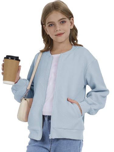 CharmWM Girls Bomber Jackets Lightweight Zip Up Fashion Kids Cute Jacquard Coats Fall Varsity Outwear Clothes