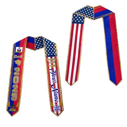 MonkeyVan Personalized Haiti Flag Graduation Stole 2025, Haitian Stoles Graduation 2025, Haitian American Flag Gradution Sash Haiti12