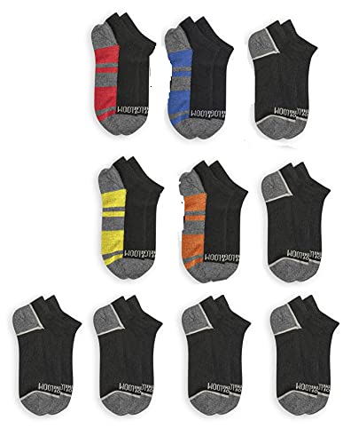 Fruit of the Loom Boys No Show Socks 10 Pair Medium Black Multi No Show…