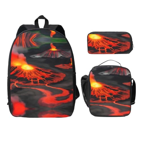 Mochila Kilauea Volcanos escolar para estudiantes de secundaria con estuche negro