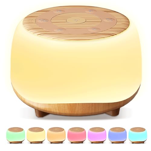HEYAXA White Noise Sound Machine with 7 Colors Night Light 34 Soothing Sounds, Portable Sound Machine for Baby Adults Kids Sleep with 30 Volume Levels 4 Timers Adjustable Brightness (Wood Grain)
