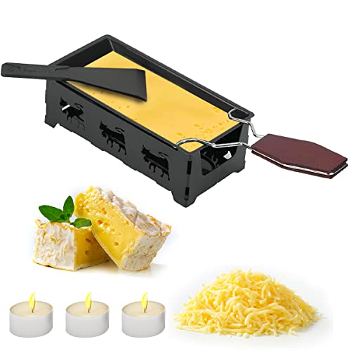 ACTOYS - Juego de mini raclette plegable con vela de té, parrilla portátil para raclette, parrilla de queso, sartén para derretir queso para queso de chocolate derretido con espátula de silicona Cover