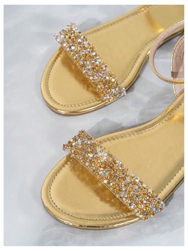 GORGLITTER Women's Metallic Sparkly Flat Sandals Dressy Summer Ankle Strap Open Toe Bridal Wedding Dress Shoes3