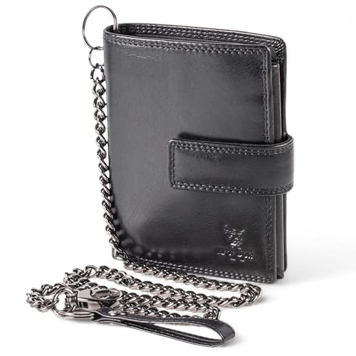 MATADOR® - Portafoglio in pelle da motociclista, con catena e protezione RFID, conforme a TüV, Nero , 12.5 x 10 x 2 CM