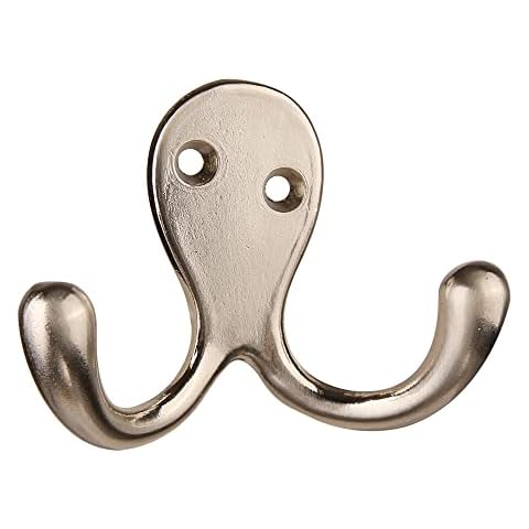 HASWARE 6 PCS Double Prong Robe Hook, Dual Coat Hooks with 12 Pieces Screws Wall Mounted Robe Hooks Hangers Heavy Duty for Hanging Hat Tie Clothes Coats Towel Keys for Bedroom Bathroom(Satin Nickel) Cover