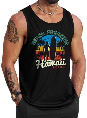 Image of VOGSTART Mens Hawaiian Beach Tank Tops Summer Vacation Muscle Top Graphic Sleeveless Shirts (S-3XL)