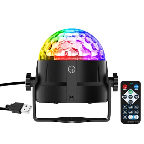 Gobikey Bola de discoteca, 360° con música activada, luz LED para fiestas, mando a distancia, 3 W RGB Dynamic Effects, USB de 4 m, adecuado para fiestas, Halloween, reuniones de niños y bodas