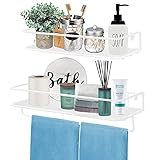 QEEIG White Bathroom Shelf Floating Shelves for Wall Mounted Shelf Over Toilet with Towel Bar Kitchen Shelve Small Hanging Shelving Set of 2 Shelfs (FS626-WW)