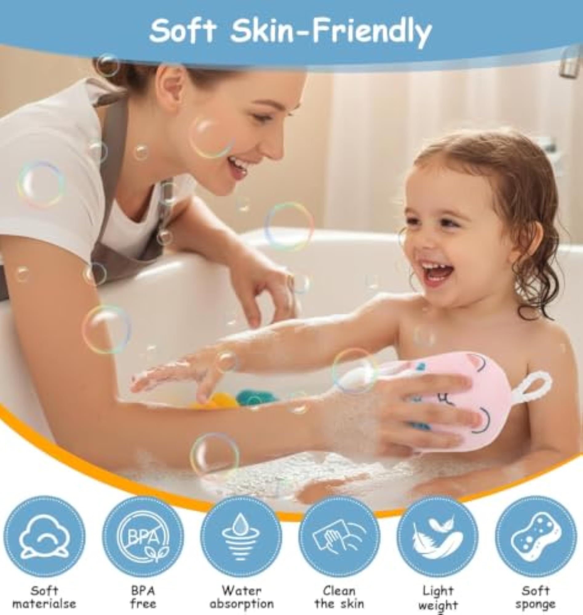 Baby Bathing Sponge Soft Cartoon Bath Scrubber, 2 PCS