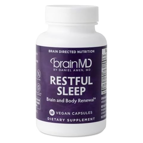 BRAINMD Restful Sleep - 60 Vegan Capsules - Supports Brain & Body Renewal - with Melatonin, Valerian Extract, GABA & Magnesium - Non-Habit Forming - 30 Servings Cover
