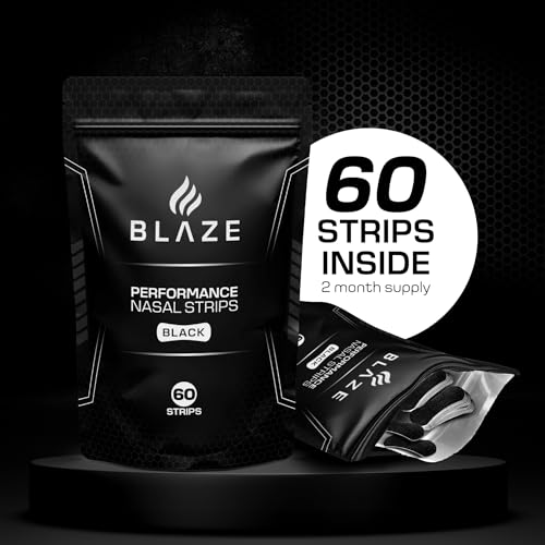 performance nose strips for breathing 60 count - oil amp sweat proof adhesive - athletic nasal strips for snoring amp sleeping - black wide body universal fit extra strength