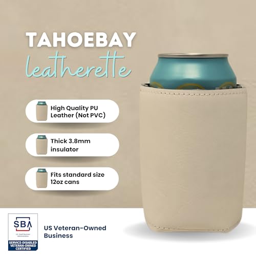 Image of TahoeBay Leatherette Can Cooler Sleeves in Bulk, 12-Pack, Beige | Blank Faux Leather, Plain Neoprene Beer Coolers for 12 oz Cans, Blanks for Heat Transfer Vinyl, Groomsmen Gifts, Party Favors