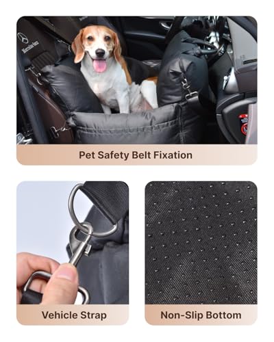 PET MARVEL Dog Car Seat for Small Dogs Up to 25 lbs, Pet Booster Seat & Travel Carrier with Safety Leash and Thick Cushion, Fully Detachable Washable Pet Bag with Storage Pocket, Portable, Black — view 5
